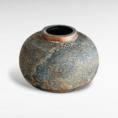 POT WITH COOPER RING AND BLUE RUSTY FINISH - Chora Mykonos