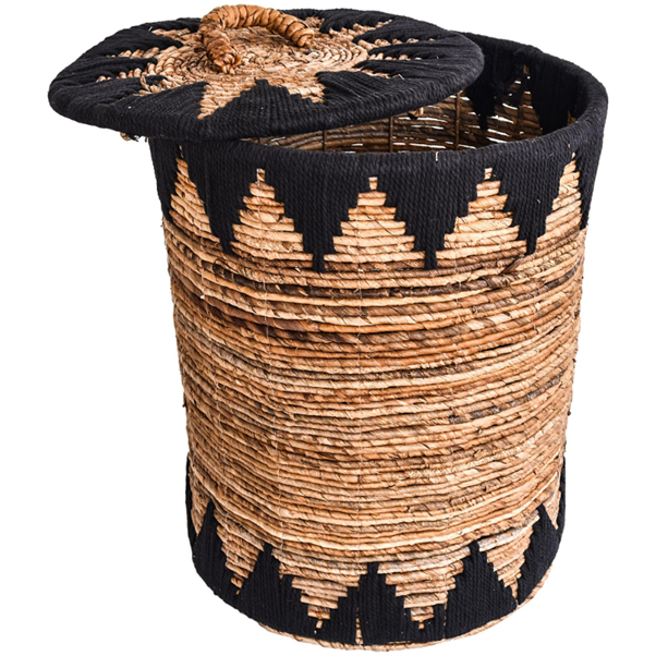 LAUNDRY BASKET SET OF 3 BANANA LEAF WITH BLACK MACRAME