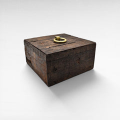 ROUGH WOOD SQ. BOX WITH ANT. BRASS 33x33x17,5cm - Chora Mykonos