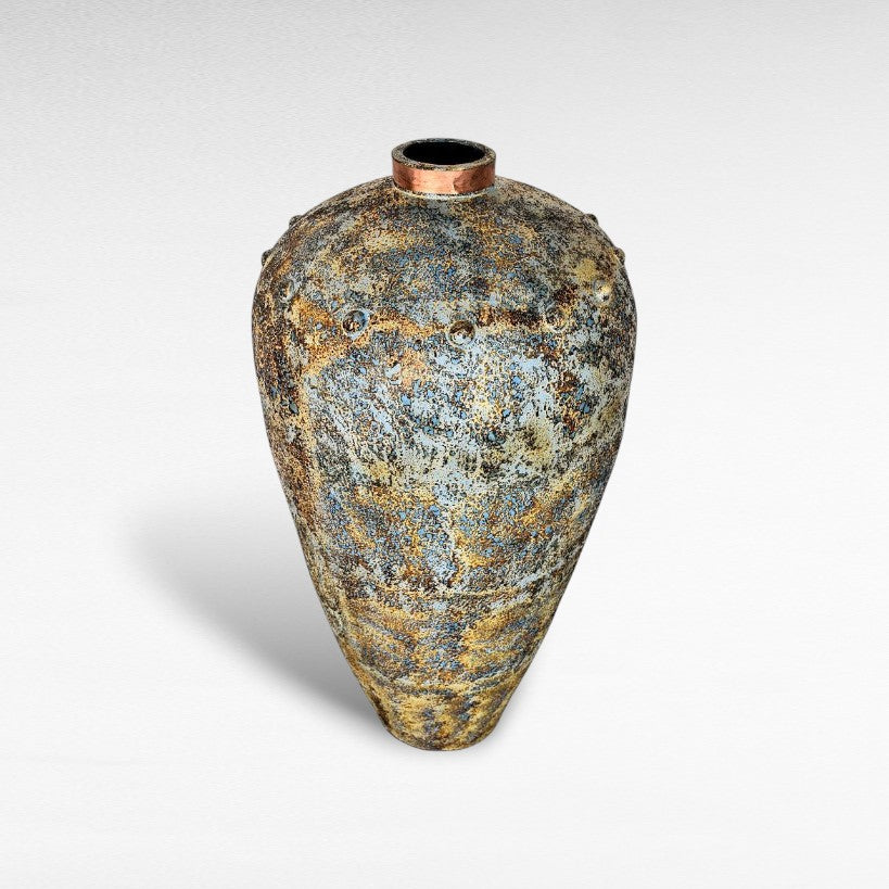 POT WITH COOPER RING LARGE LIGHT BLUE - Chora Mykonos