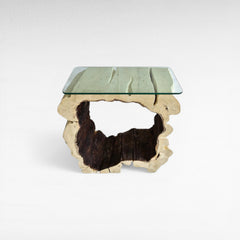 BLEACH TAMARINE CONSOLE TABLE W/ GLASS 80x80x45cm - Chora Mykonos