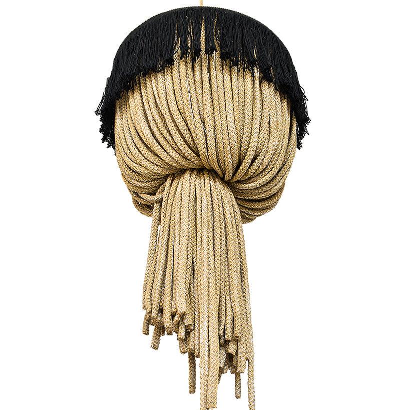 Medium Natural Rope Pendant Light with Black Fringes - Chora Barefoot Luxury Living