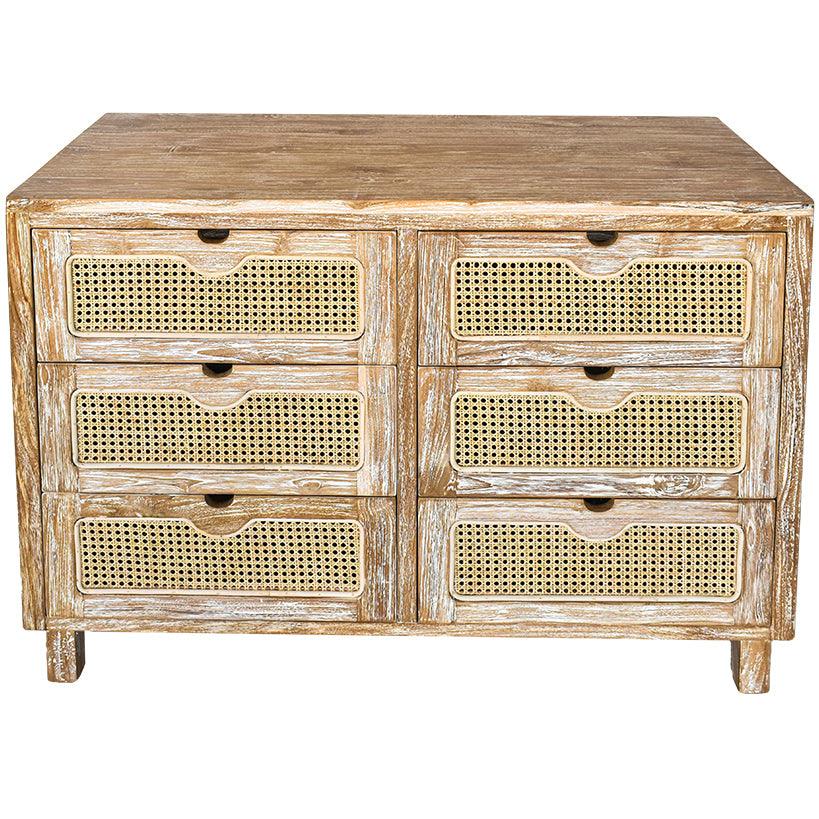 CABINET WHITE WASHED WITH DRAWERS & VIENNESE RATTAN