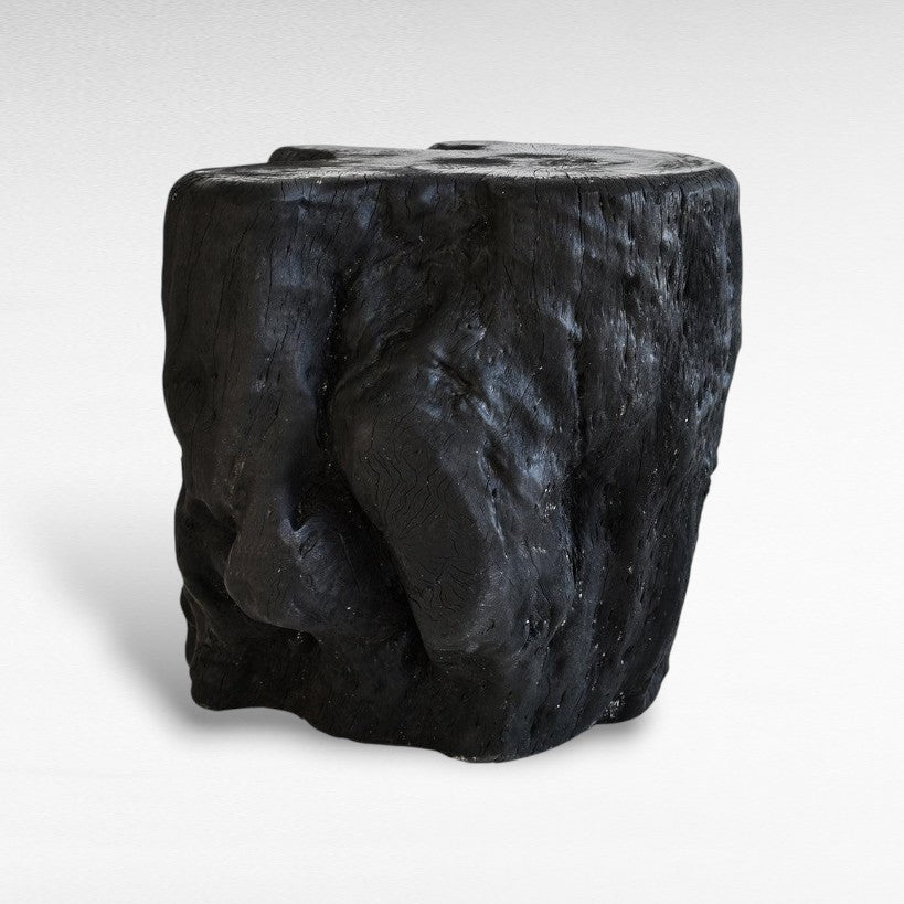 EUPHORIA LONGANA BURNED BLACK STOOL 46x40x50cm - Chora Mykonos