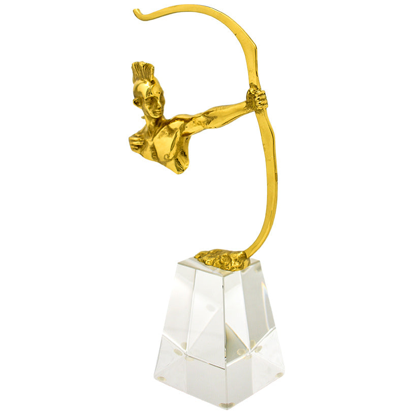 GOLD FIGURINE WITH BOW ON STAND