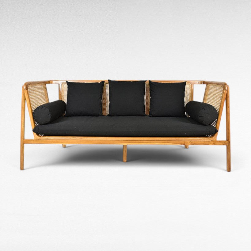 TEAK WOOD AND VIENNESE RAFFIA SOFA