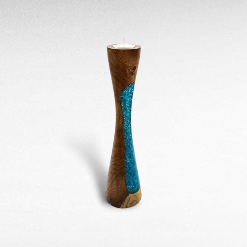 RESIN CANDLE TURQUOISE 12x12x50cm - Chora Mykonos