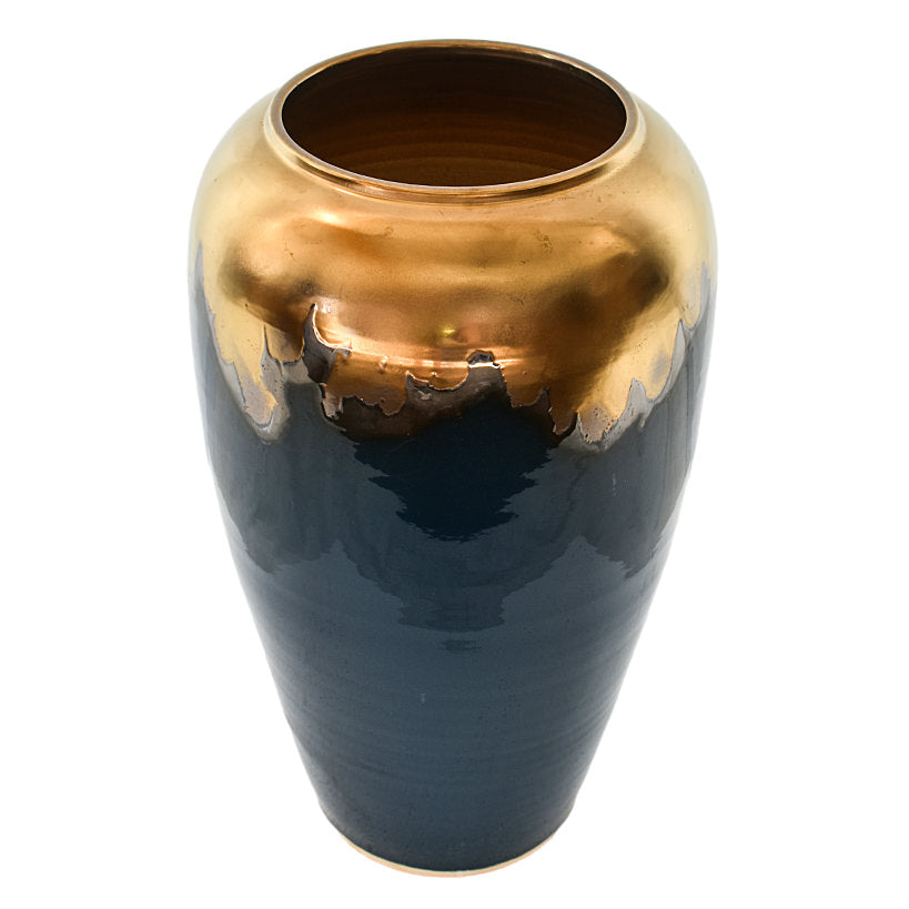 Chic Terracotta Planter – Striking Blue & Gold Accent for Stylish Spaces ✨