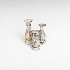 CANDLE HOLDER WHITEWASHED SET OF 3 - Chora Barefoot Luxury Living