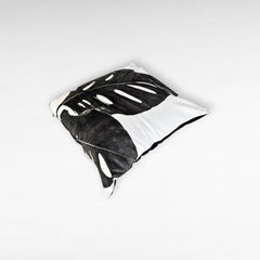 BLACK & WHITE SHAVED VELVET PILLOW WITH BLACK TROPICAL PRINT - Chora Mykonos