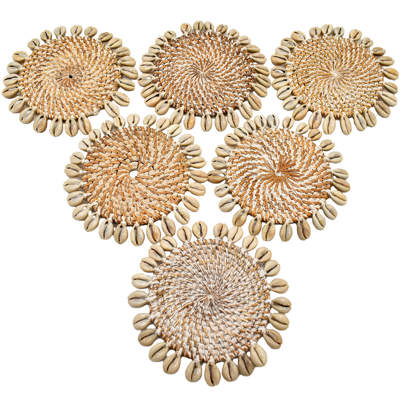 COASTER WHITE WITH SHELLS SET OF 6