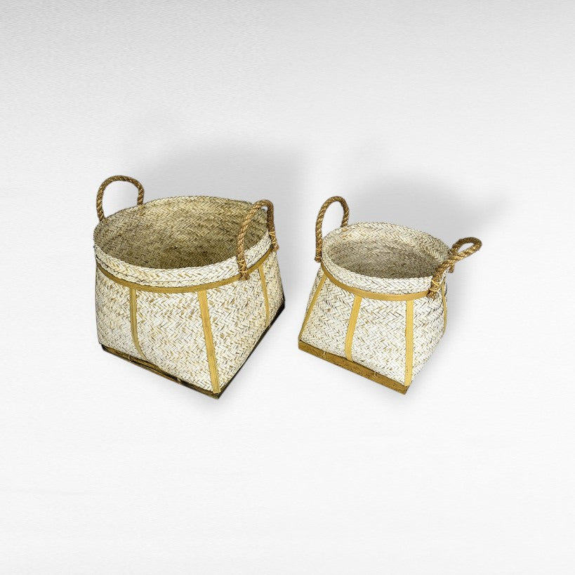 BAMBOO BASKET SET OF 2 WHITE
