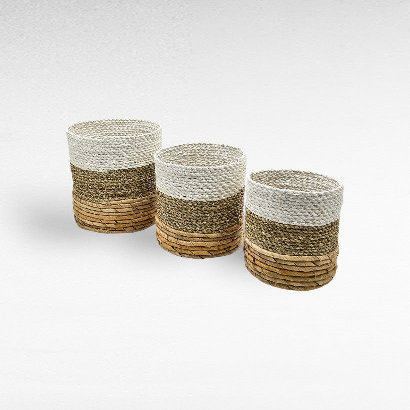 BANANA LEAF & SEAGRASS SET OF 3 NATURAL & WHITE
