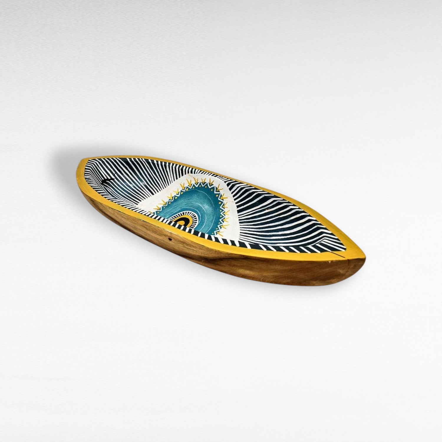 HANDPAINTED TEAK BOWL MULTICOLOR BOAT - Chora Mykonos