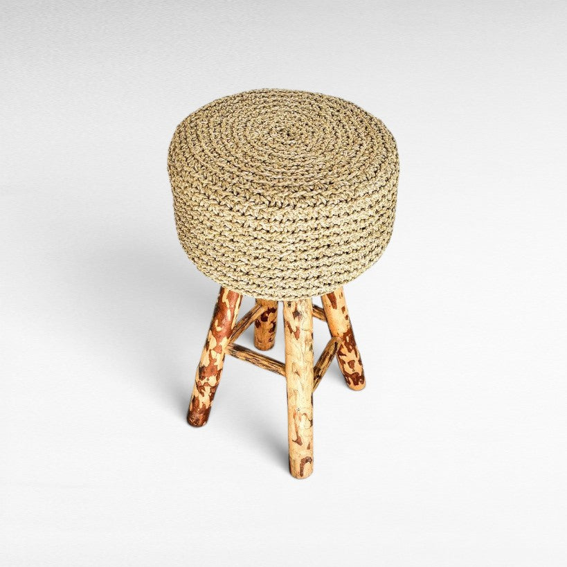 STOOL ROPE & WOOD NATURAL 40x40x82cm - Chora Mykonos