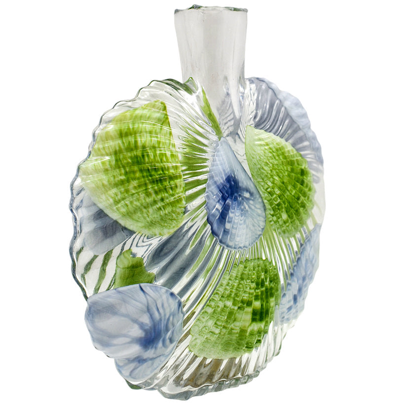 CRYSTAL GREEN / BLUE PATTERN VASE