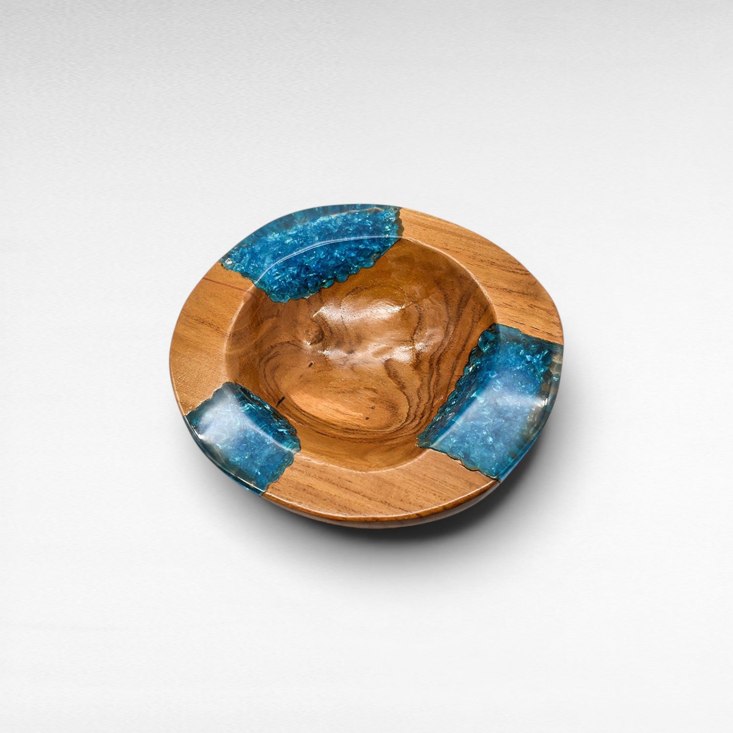 TEAK HALF BLUE  RESIN CLEAR GLASS 25 CM