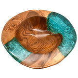 TEAK WOOD & HALF TURQUOISE RESIN BOWL 25 CM