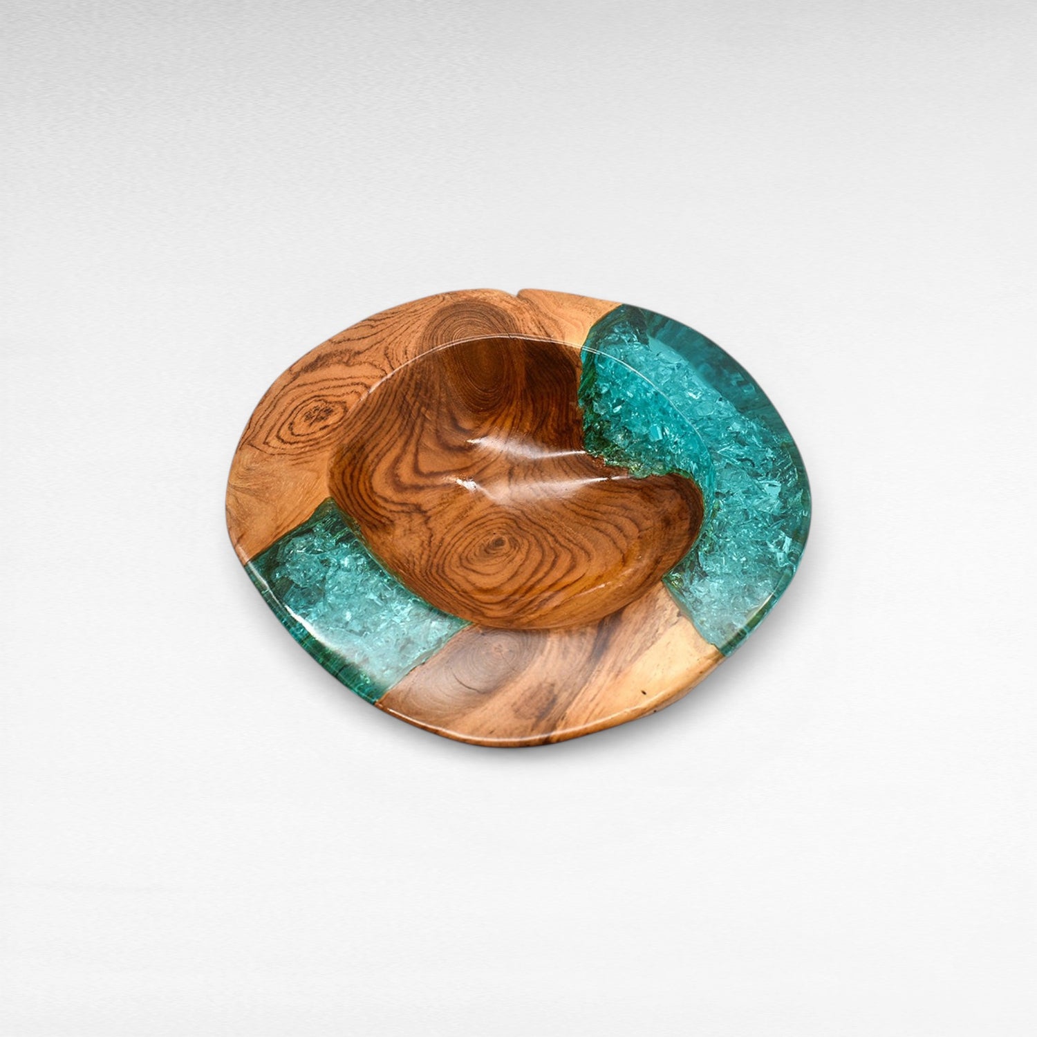 TEAK WOOD & HALF TURQUOISE RESIN BOWL 25 CM