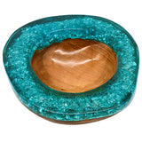 NATURAL  TEAK WOOD & FULL TURQUOISE RESIN BOWL 25CM