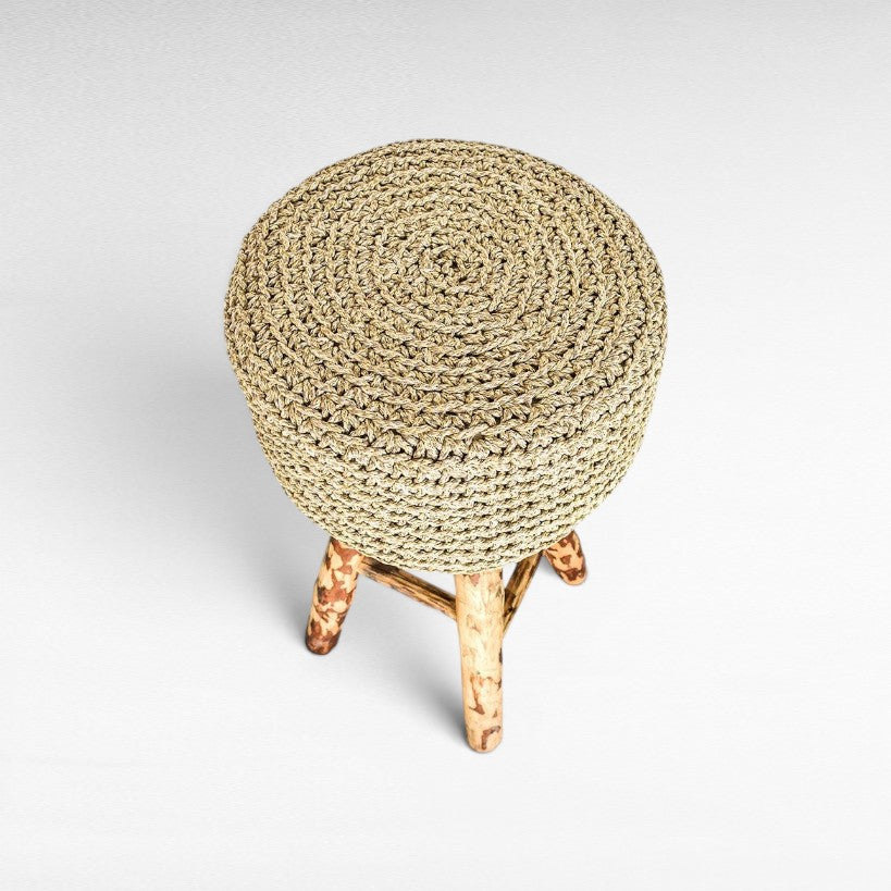 STOOL ROPE & WOOD NATURAL 40x40x82cm - Chora Mykonos