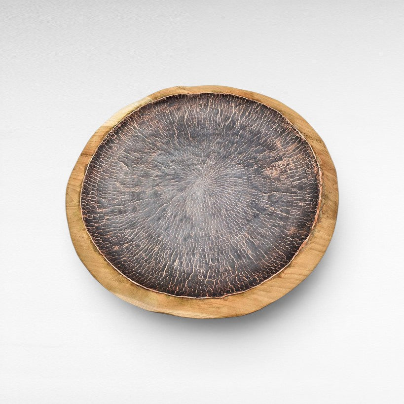 WOODEN TRAY WITH COPPER PLATED - Chora Mykonos
