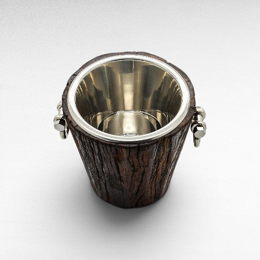 ICE BUCKET ROUGH WOOD NATURAL - SILVER - Chora Mykonos