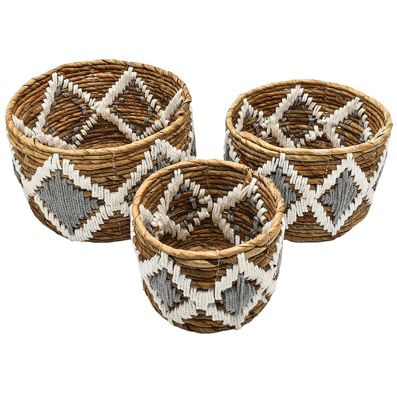 BANANA LEAF & MACRAME SET OF 3 - NATURAL GREY WHITE