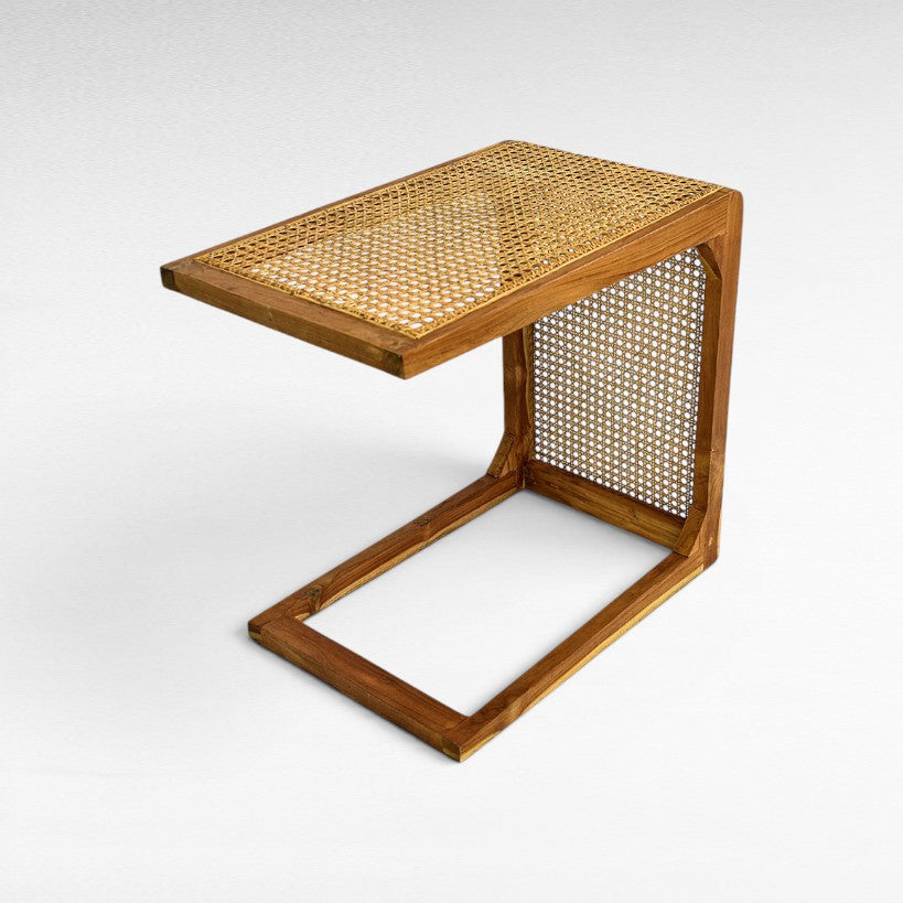 TEAK WOOD AND VIENNESE RATTAN SIDE TABLE W65 |D40 |H60 CM