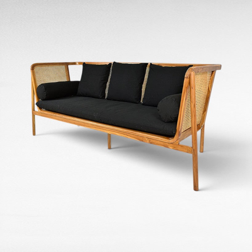 TEAK WOOD AND VIENNESE RAFFIA SOFA