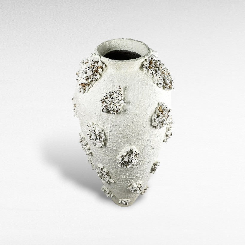 TERRACOTTA WHITE PLANTER WITH CORALS W70 |D70 |H155 CM