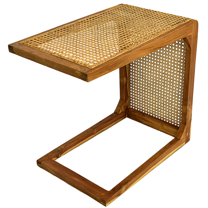 TEAK WOOD AND VIENNESE RATTAN SIDE TABLE W65 |D40 |H60 CM