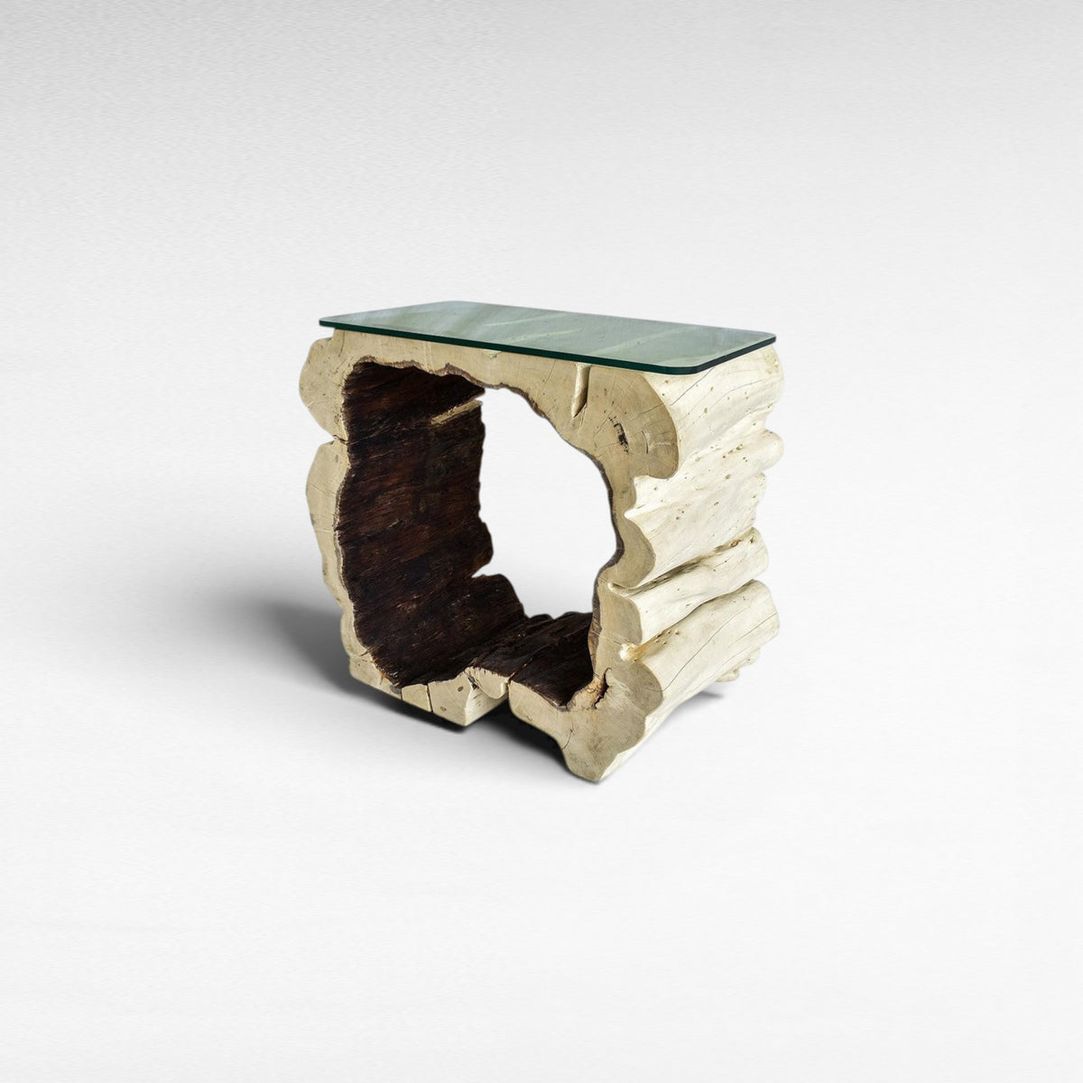 BLEACH TAMARINE CONSOLE TABLE W/ GLASS 80x80x45cm - Chora Mykonos