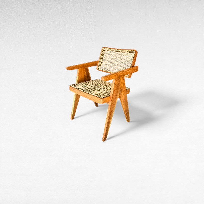 TEAK WOOD & SYNTHETIC RAFFIA DINING CHAIR W55 |D50 |H80 CM