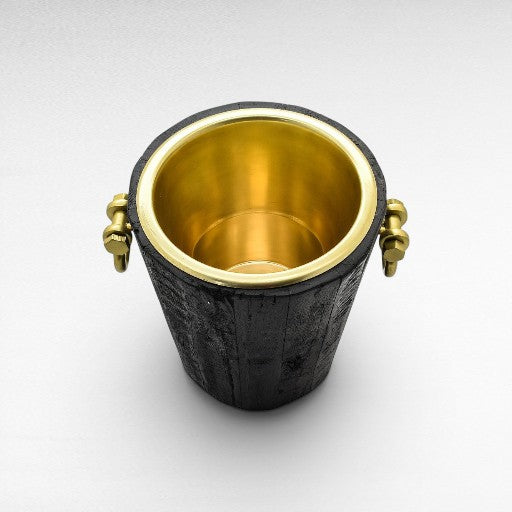 ROUGH WOOD ICE BUCKET BLACK - GOLD - Chora Mykonos