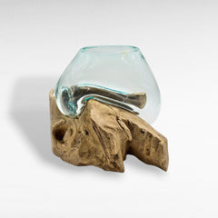 GLASS BOWL MEDIUM ON TEAK ROOT - Chora Mykonos