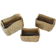 SYNTHETIC RATTAN RECTANGLE BASKET WITH GREY DETAILS SET OF 3 36x23x21cm, 42x25x25cm, 50x30x26cm - Chora Mykonos