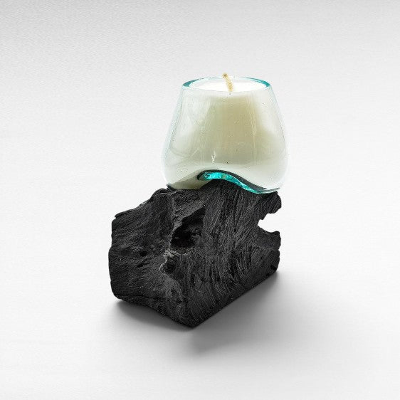 BLOWN GLASS CANDLE / BLACK ROOT 15x12x13cm - Chora Mykonos