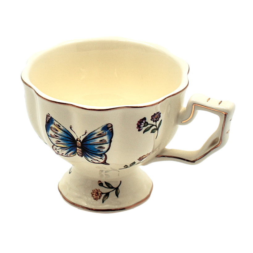 BUTTERFLY PORCELAIN TEA CUPS SET OF 6 WITH  TEA POT