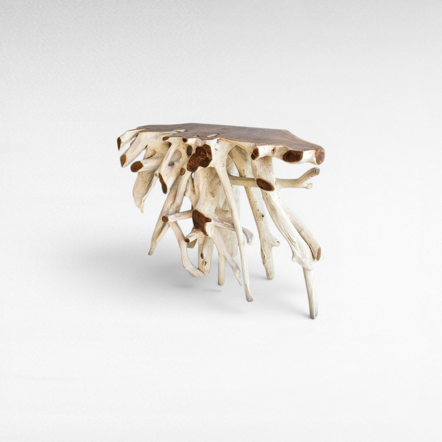 BLEACHED TEAK CONSOLE W/ GLASS 120x43x80cm - Chora Mykonos