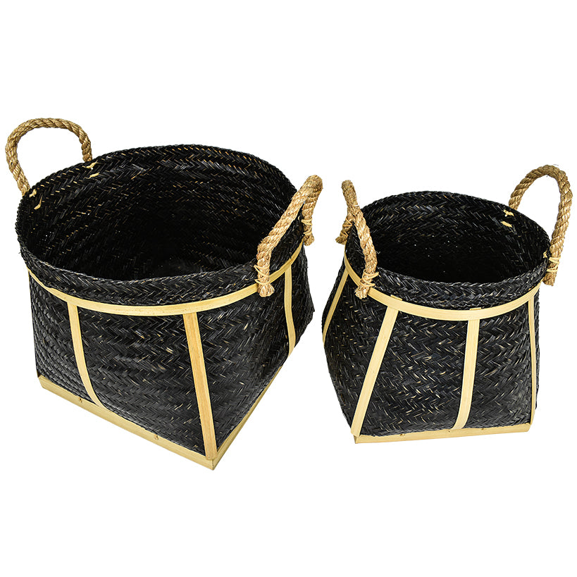 BAMBOO BASKET SET OF 2 BLACK