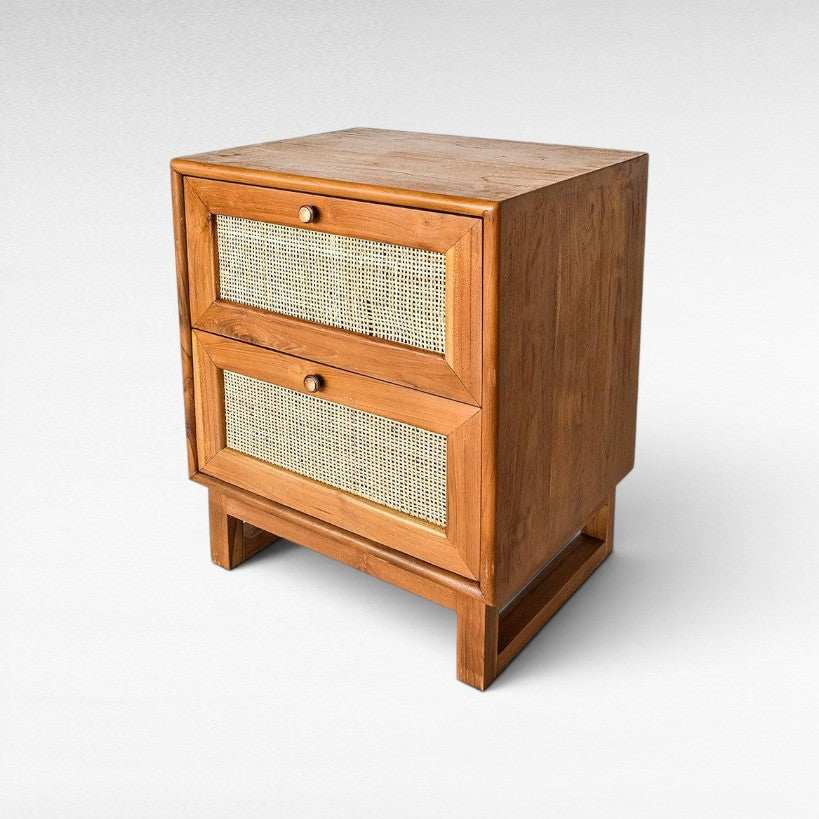 BEDROOM SIDE TABLE WITH VIENNESE RATTAN - Chora Mykonos