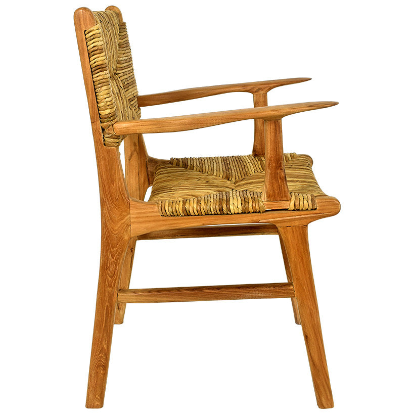 TEAK DINING CHAIR WITH NATURAL RAFFIA & ARM