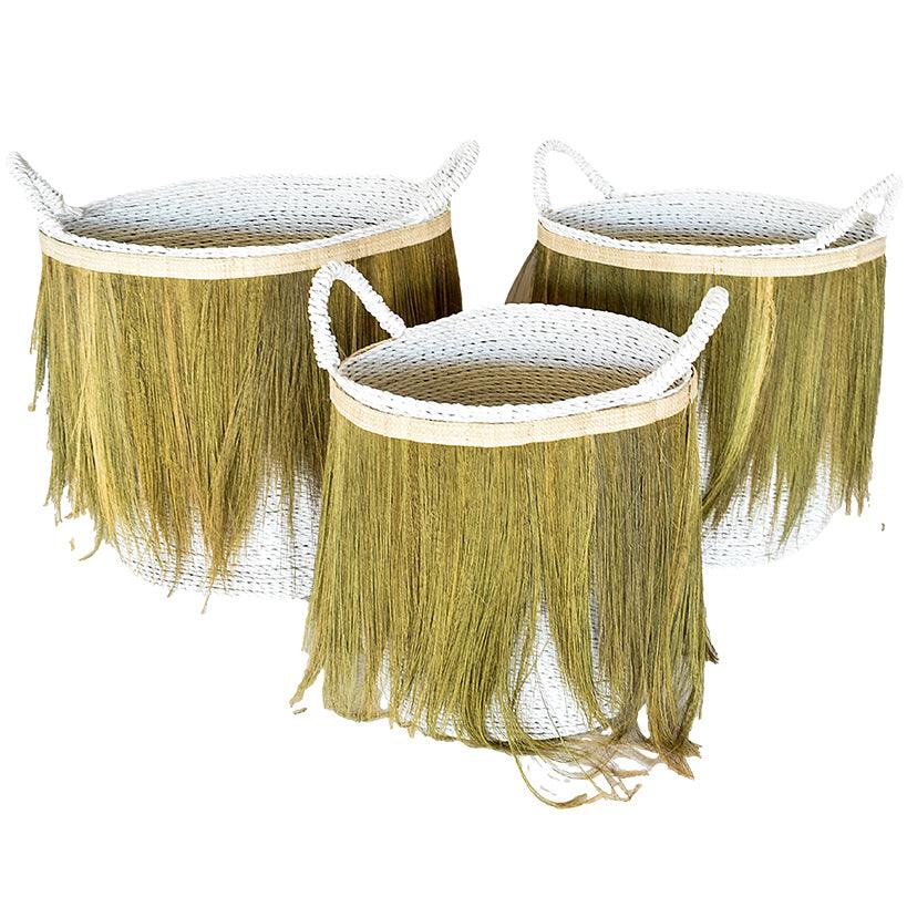 SET OF 3 BASKETS WHITE & RICE 55x55x1.5 - Chora Mykonos