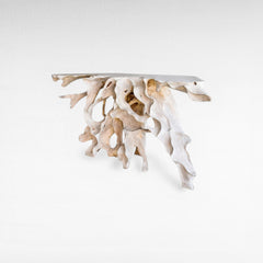CARVED TEAK CONSOLE W/ GLASS - Chora Mykonos