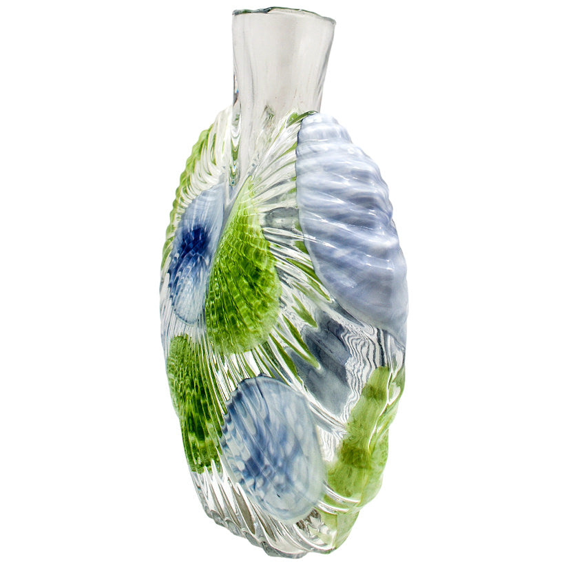 CRYSTAL GREEN / BLUE PATTERN VASE