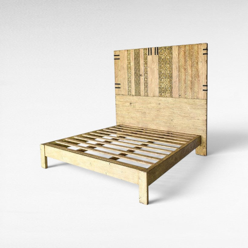 HEAD BOARD & BED OLIVE COLOR & TEAK WOOD 205x205/185x185 - Chora Mykonos