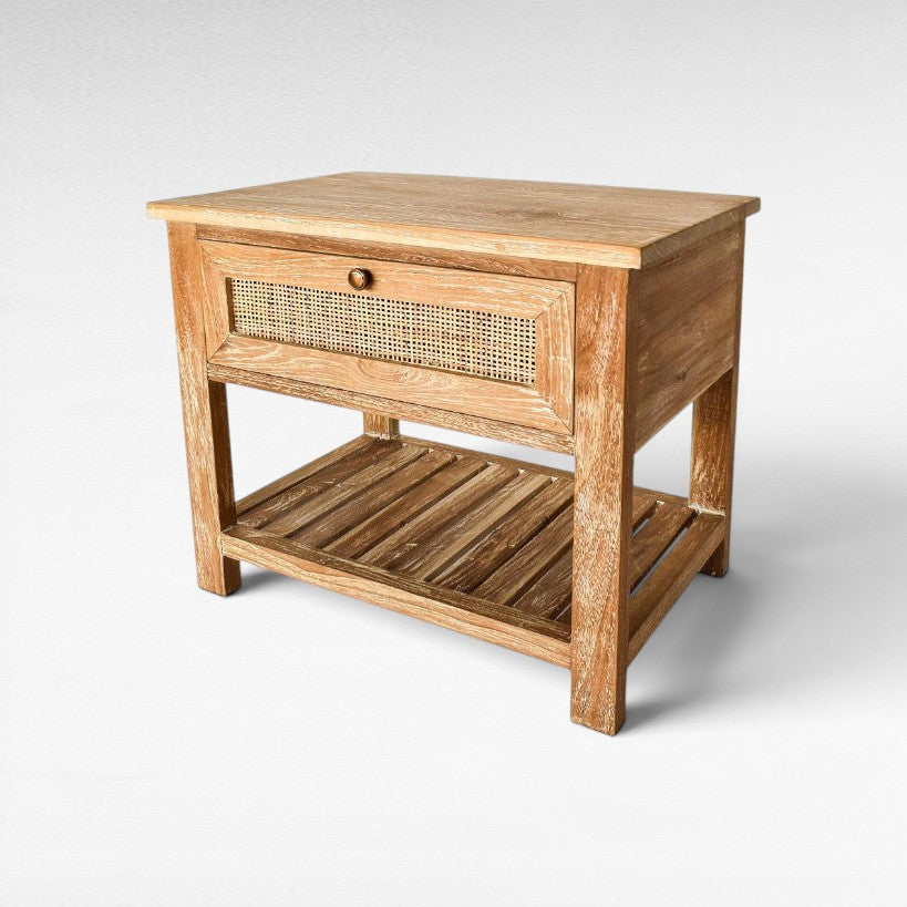 BEDROOM SIDE TABLE WITH VIENNESE RATTAN 60x40x50cm - Chora Mykonos