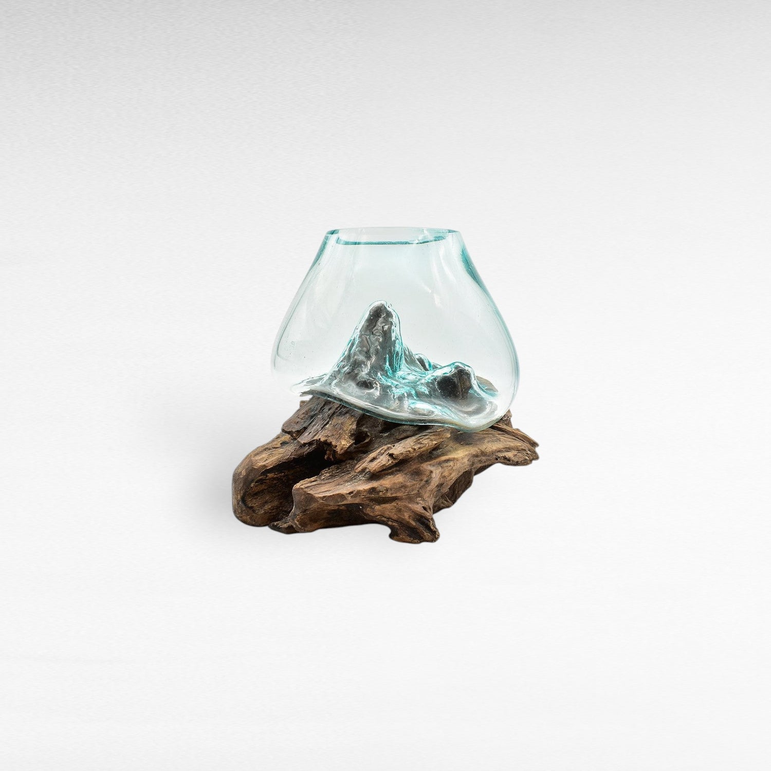 GLASS BOWL MEDIUM ON TEAK ROOT NATURAL 25x25x27cm - Chora Mykonos
