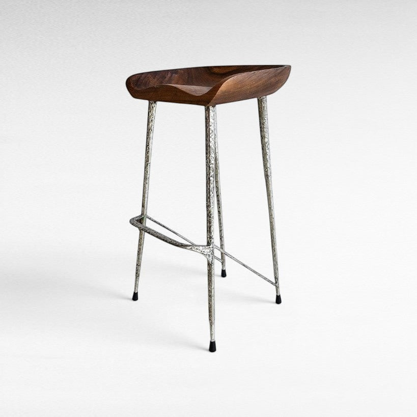 BAR STOOL TEAK WOOD & STAINLESS STEEL - Chora Mykonos